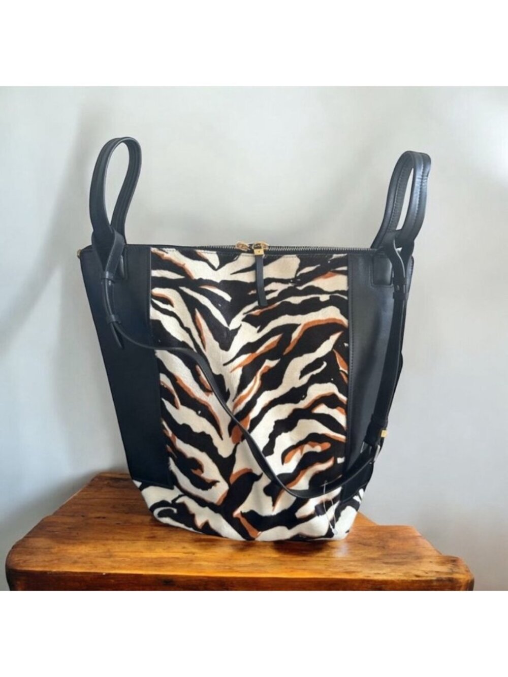 BALENCIAGA Limited Bergdorf Goodman 111th Aniv Zebra CalfHair Kendall Bucket Bag